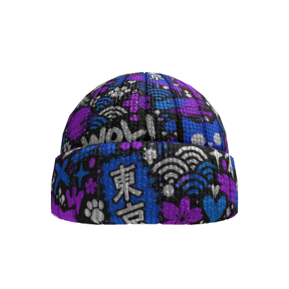 Blue Purple Neon Street Art Graffiti Beanie