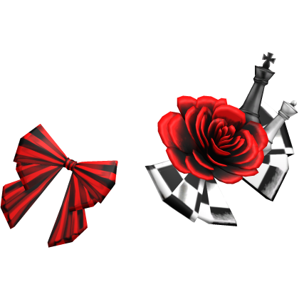 Checkered Chess Bow Headpiece w Rose in Red