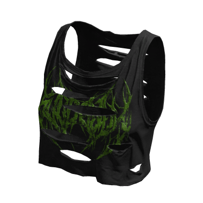 Cropped Ripped Torn Print Tank Top Black Green