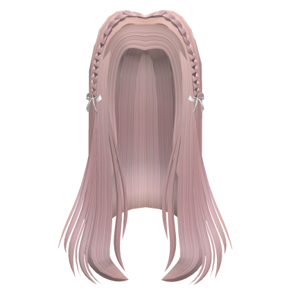 Pink Long Straigh Hair w Braid and Ribbon Roblox item
