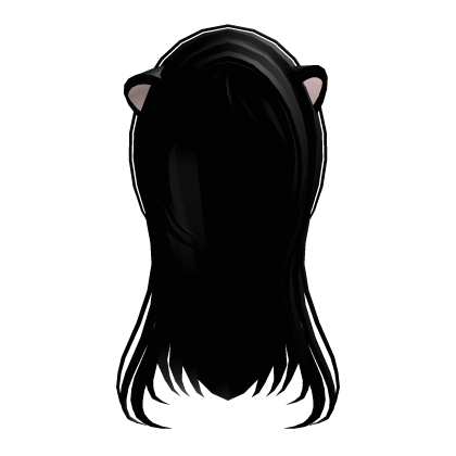 Cute Long Dark Black Hair w/ Cat Ears Roblox item