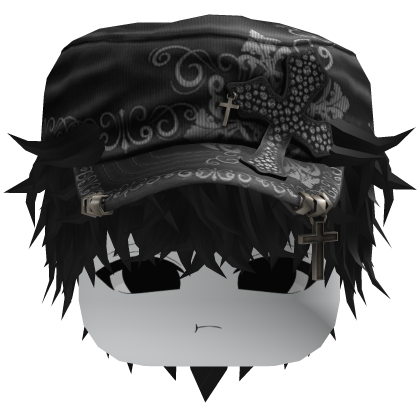 Black Messy Anime Hair w/ Black Cadet Cap