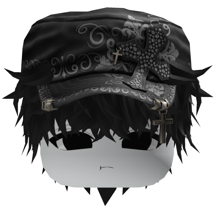 Black Messy Anime Hair w/ Black Cadet Cap