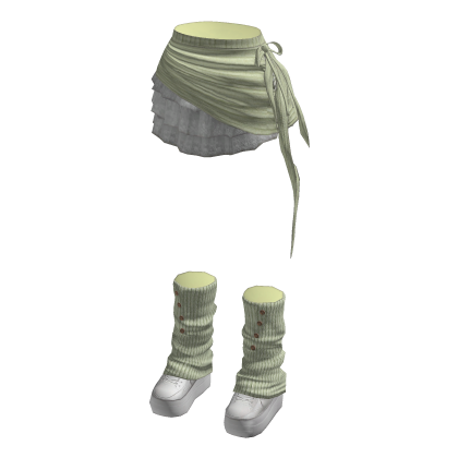 Y2K Coquette Ruffle Skirt w/ Leg Warmers (Green)
