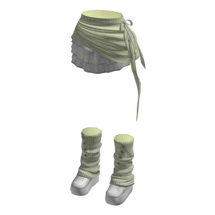 Y2K Coquette Ruffle Skirt w/ Leg Warmers (Green)