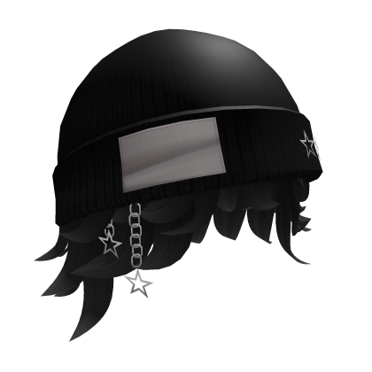 Y2K Black Beanie Stars Hat with K-Pop Black Hair Roblox item