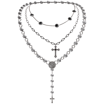 Silver Rosary Jesus Cross Necklace w/ Black