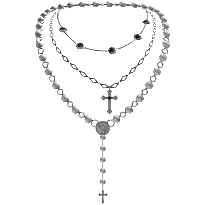 Silver Rosary Jesus Cross Necklace w/ Black