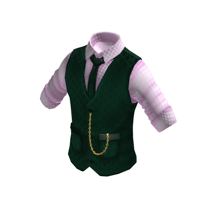 Waistcoat | Rolled up Shirt | Dark Green & Pink