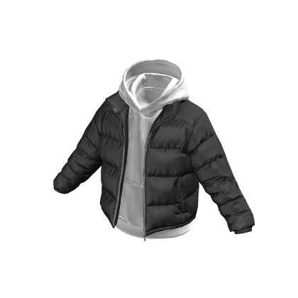 White Layered Hoodie w/ Grey Puffer Jacket