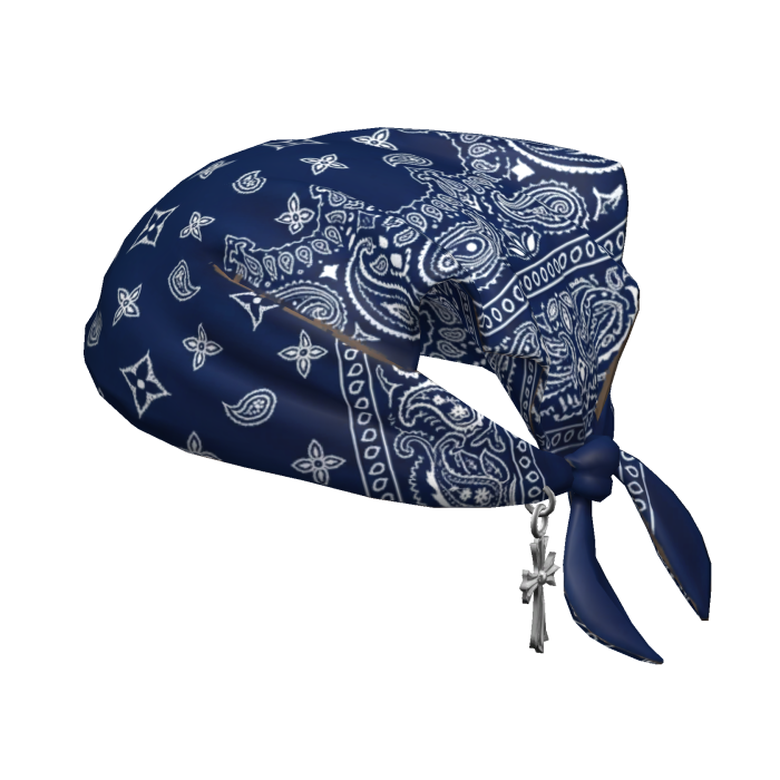 Tied Blue Pailsey Durag Hat with Cross Chain