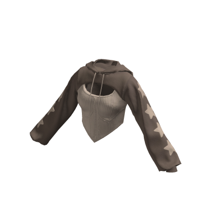 Cropped Corset Hoodie Brown & Beige Stars
