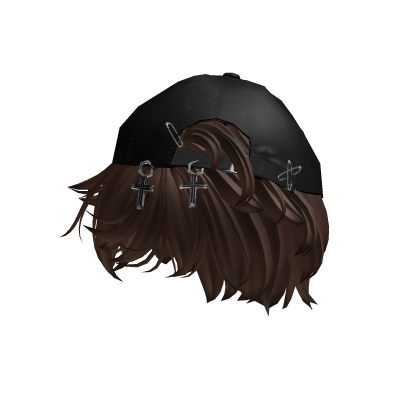  Brown Messy Emo Hair w/ Y2K Distressed Cap    Roblox item
