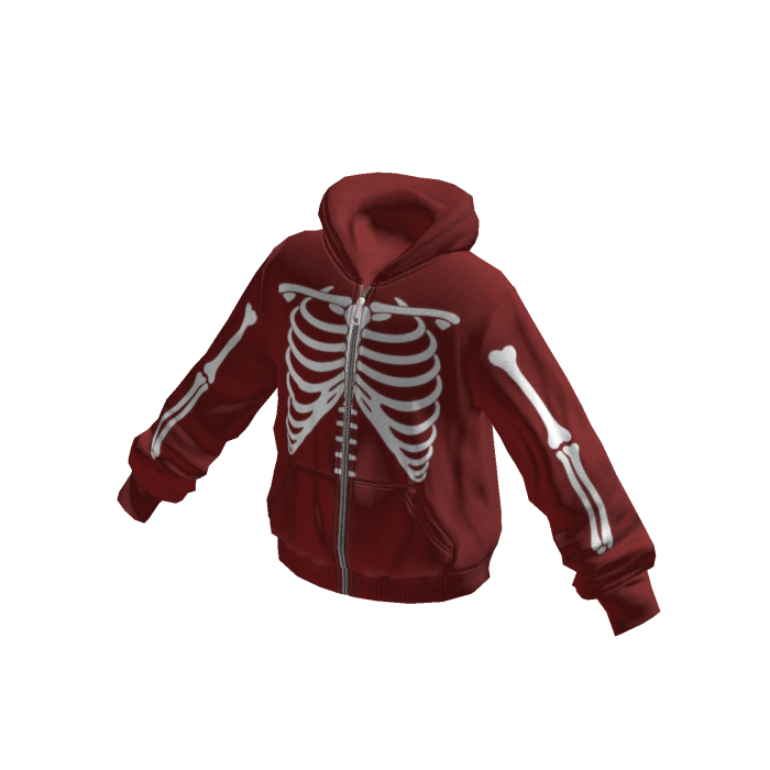 Goth Skeleton Zip-Up Hoodie (Dark Red)