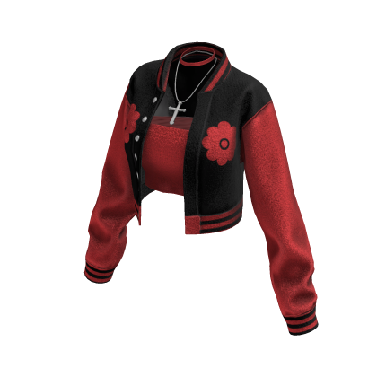 Cropped Bomber Jacket (Black Red)
