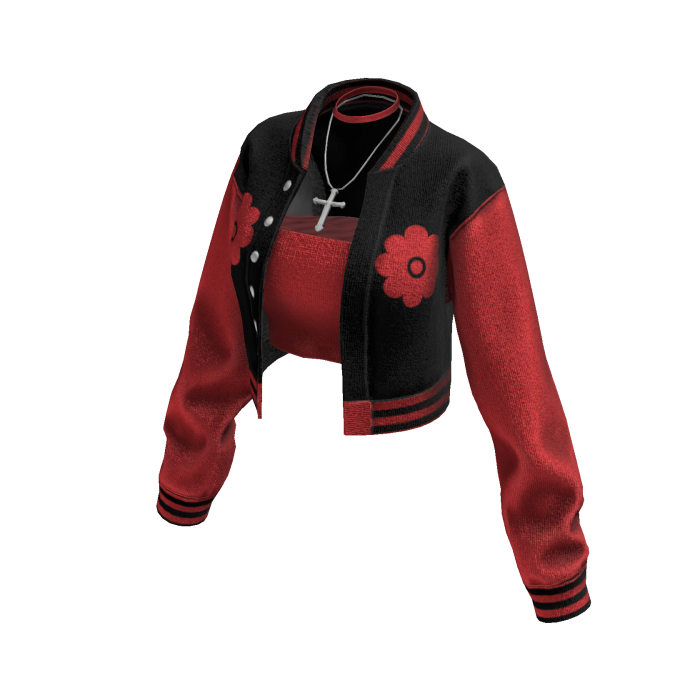 Cropped Bomber Jacket (Black Red)