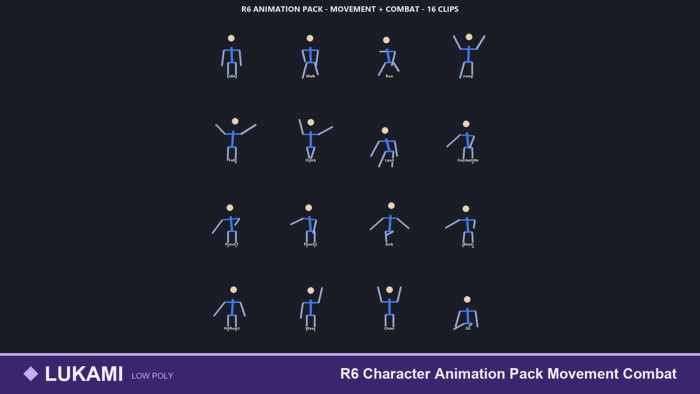 R6 Character Animation Pack Movement Combat preview 1
