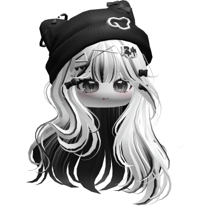 Cute Anime Girl Hair w/Cat Beanie (White&Black) Roblox item