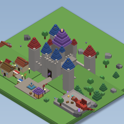 Low Poly Fantasy Kingdom Castle Village Dragon preview 2