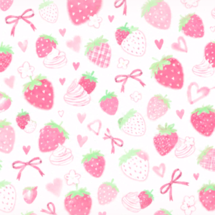 Strawberry Heart Pink Background Cute Kawaii