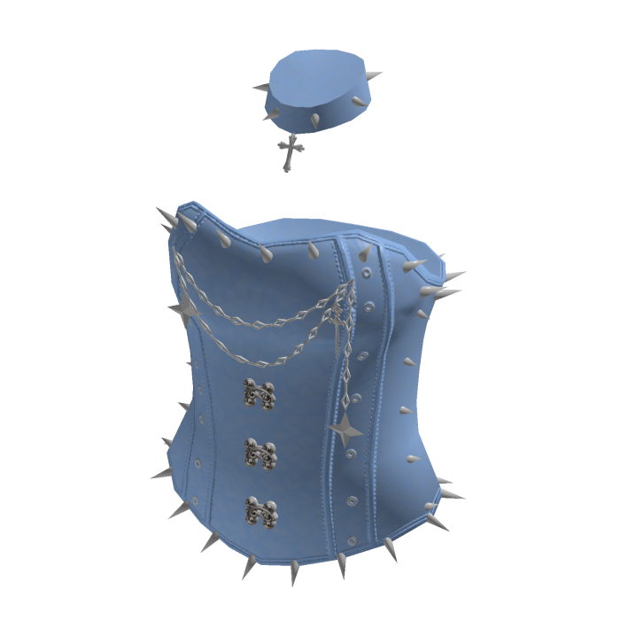 Strapless Corset Top with Chain Trim (Light Blue)