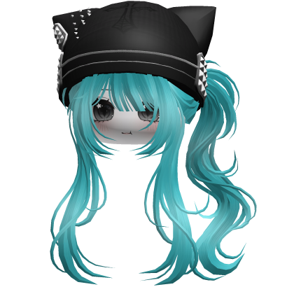 Messy Ponytail W/ Punk Kitty Cap Ocean Blue Roblox item
