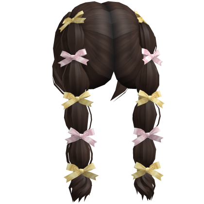 Pink&Yellow Bow-Tied Bubble Braids (Dark Brown) Roblox item