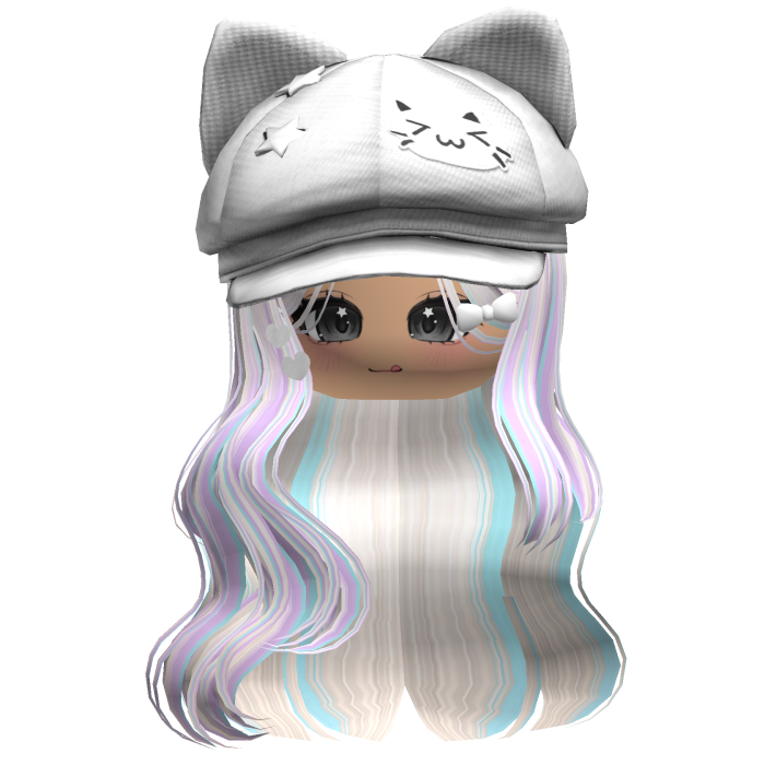 Colorful Beige Kitty Ears Cap Wavy Hair