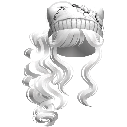 White Cat Beanie Y2K Curly Ponytail Hair White Roblox item