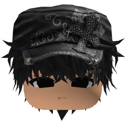 Black Messy Anime Hair w/ Cadet Cap