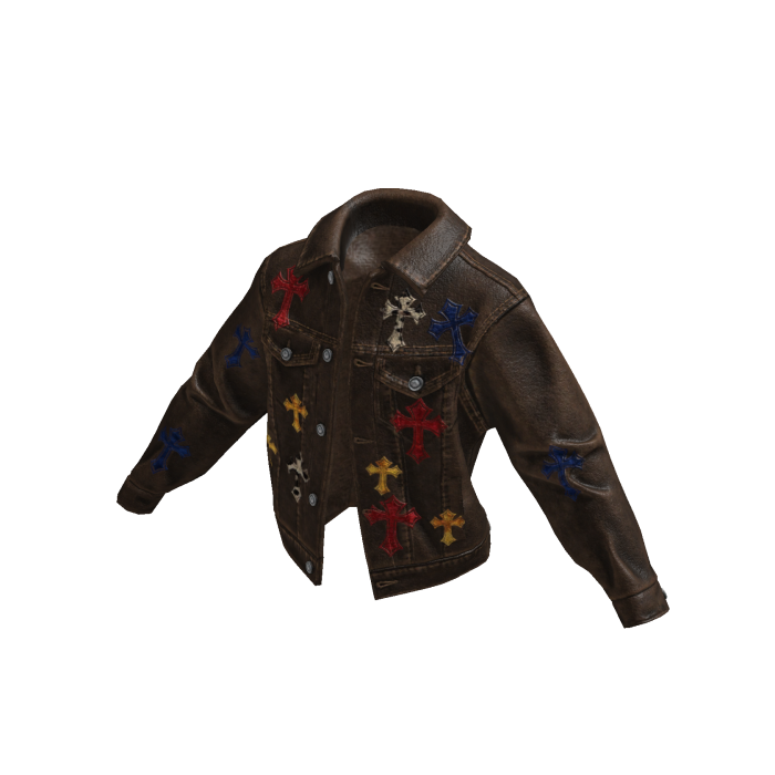 Dark Brown Cross Patch Leather Jacket
