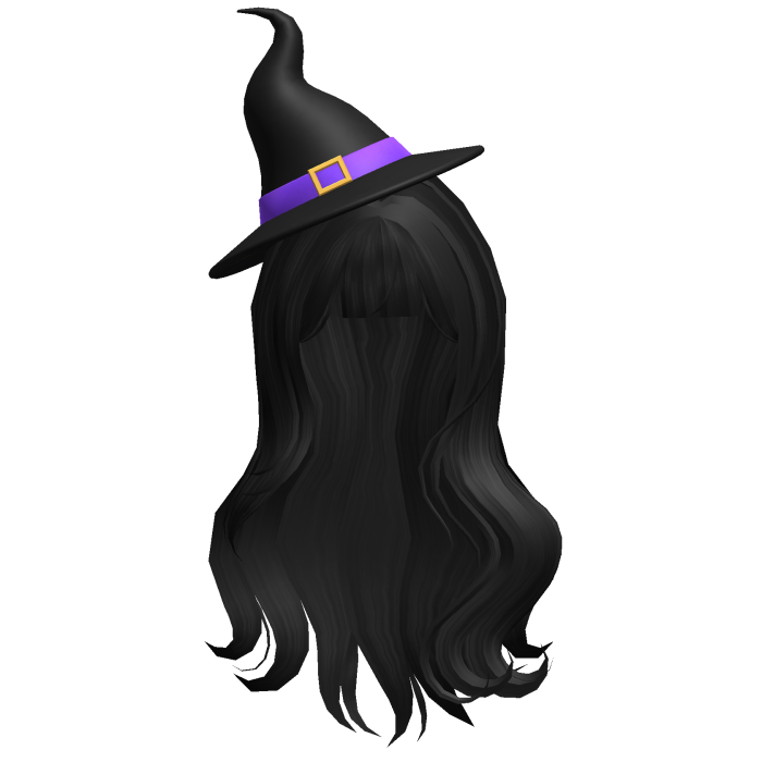 Black Wavy Hair with Halloween Witch Hat