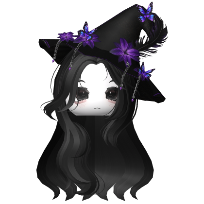 Straight Hair w/ Halloween Witch Hat Black Purple