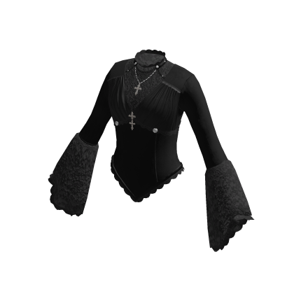 Pointed Hem Top with Flared Cuffs (Black)