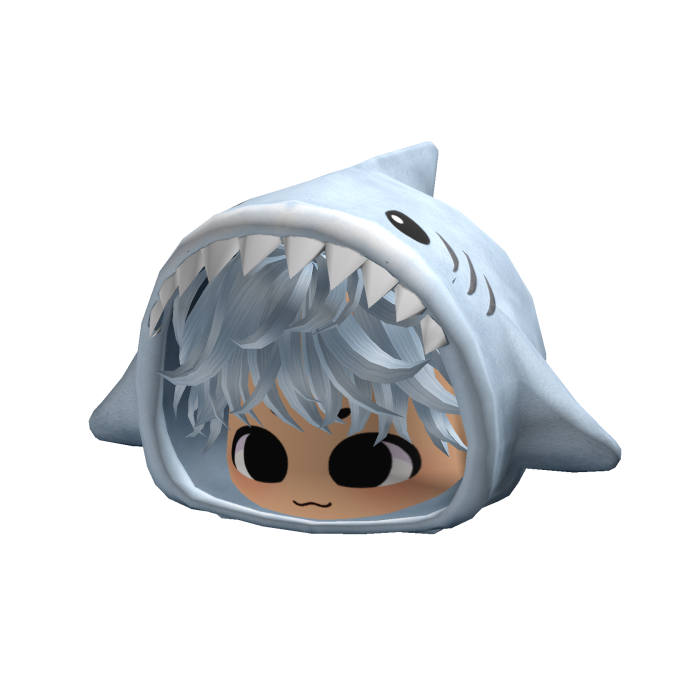 Blue Baby Shark Hood w/ Messy Hair + Face