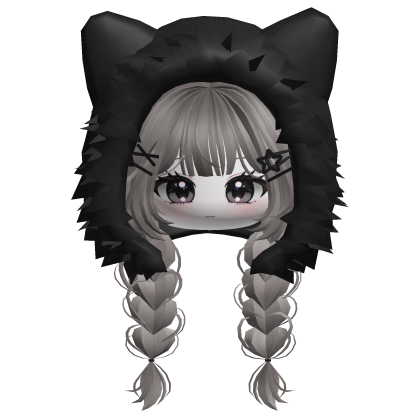 🍀Cute Girl Braided w/ Fur Hood(Ash&Black)