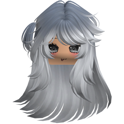 Fluffy long Cute BLue And White Y2K emo hair Roblox item
