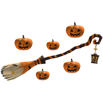 Orange Halloween Witch Broom With Pumpkins