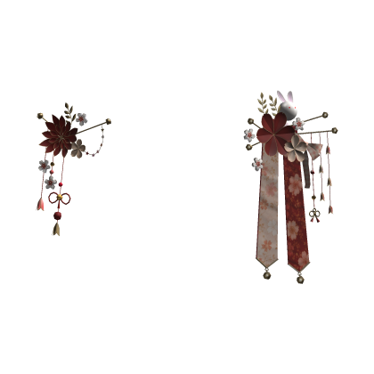 Red & Gold Japanese Kanzashi Flower Hair Clips