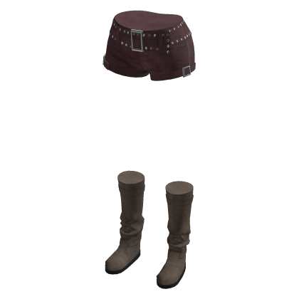 Y2K Studded Belt Micro Shorts w/ Boots (Red)