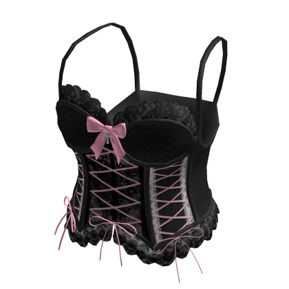 Pink and Black Corset Bow Top thumbnail