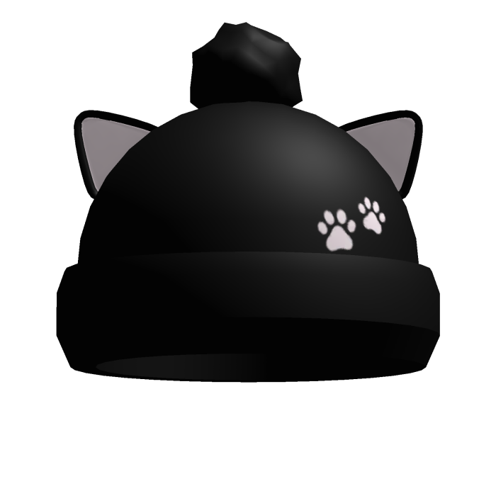 cutesy black kitty beanie with pink cat paws