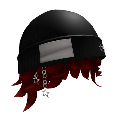 Y2K Black Beanie Stars Hat with K-Pop Red Hair Roblox item