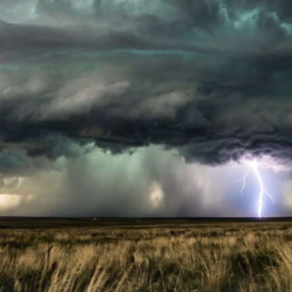 Thunderstorm Lightning Grass Field Dark Clouds