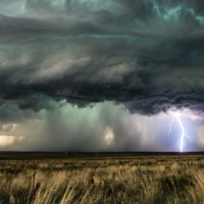 Thunderstorm Lightning Grass Field Dark Clouds