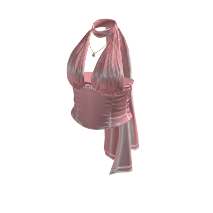 Ruched Halter Top with Long Ties (Pink)
