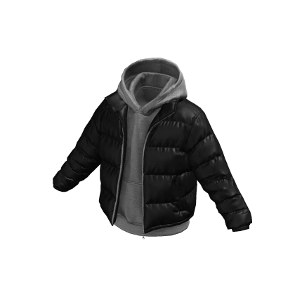 Grey Layered Hoodie w/ Black Puffer Jacket