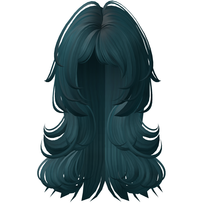 teal blue layered long wispy fluffy emo haircut