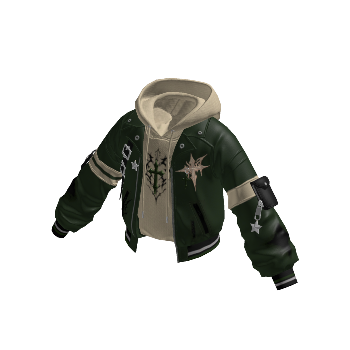 Goth Cross Jacket w/ Hoodie (Dark Green N Cream)