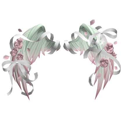 🎀 Rose Petal Angel Wings Ribbons Bows Green Pink